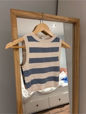 Zara Striped Cropped Tank - Blue & Cream